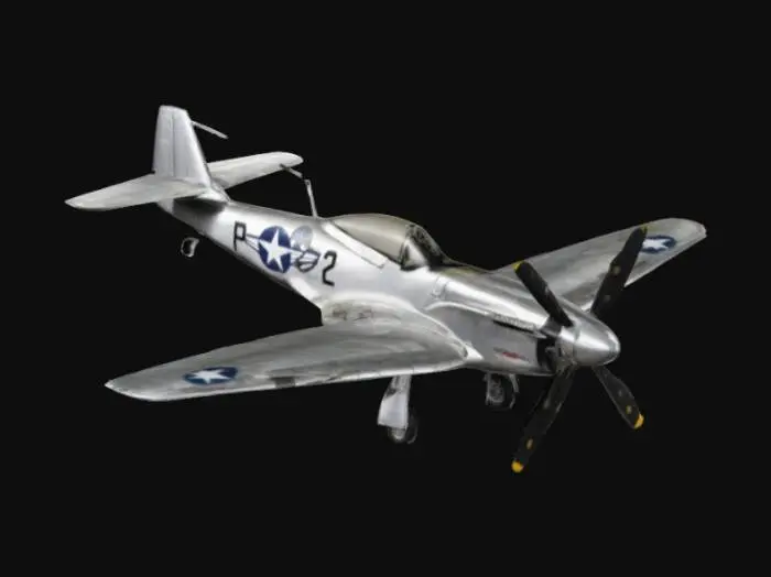 3D model for P-52 mustang fighter, plane from the second world war. Silver