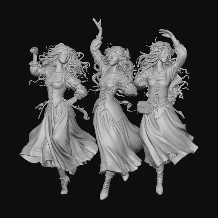 3D model for Three Dancers in Folk Dress
