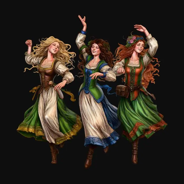 3D model for Three Dancers in Folk Dress