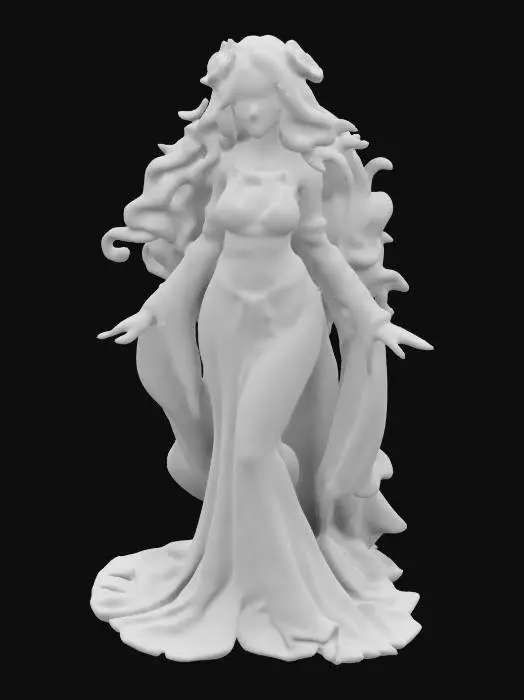 3D model for Design a 3D masterpiece of the sexiest goddess of love, draped in elegant pink robes with iridescent hues that shimmer like a celestial rainbow. Her ethereal beauty radiates divine grace, warmth, and enchantment, capturing the very essence of eternal love. Create a scene that exudes mystique and romance, making her the epitome of love and allure.