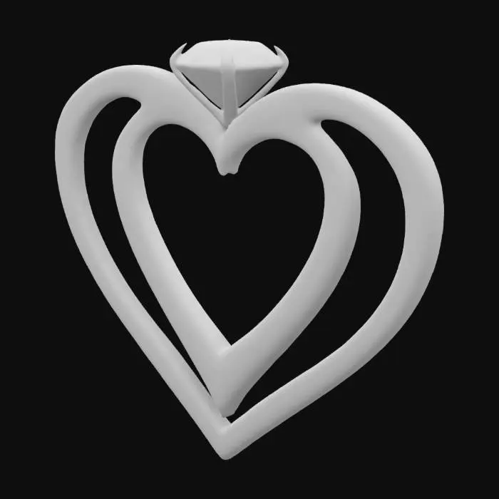 3D model for Design a 3D scene featuring two intertwined hearts embraced by lush, vibrant red roses. Nestled between them, a magnificent ring with a dazzling, large diamond symbolizes eternal love. Bathe the scene in soft, romantic lighting to evoke passion and timeless romance