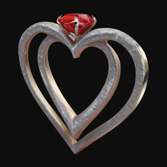3D model for Design a 3D scene featuring two intertwined hearts embraced by lush, vibrant red roses. Nestled between them, a magnificent ring with a dazzling, large diamond symbolizes eternal love. Bathe the scene in soft, romantic lighting to evoke passion and timeless romance