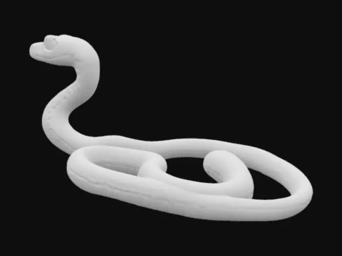 3D model for Arrow snake (latin "Chrysopelea" or "Psammophis lineolatus"). The narrow head slightly separated from the neck. The frontal shield is long and very narrow. The upper surface of the muzzle is concave or with a longitudinal groove.