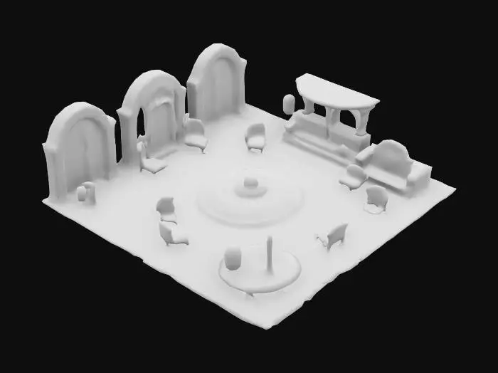 3D model for ultra detailed enchanted castle room in gaudi style, game style, enhanced and vivid colors 