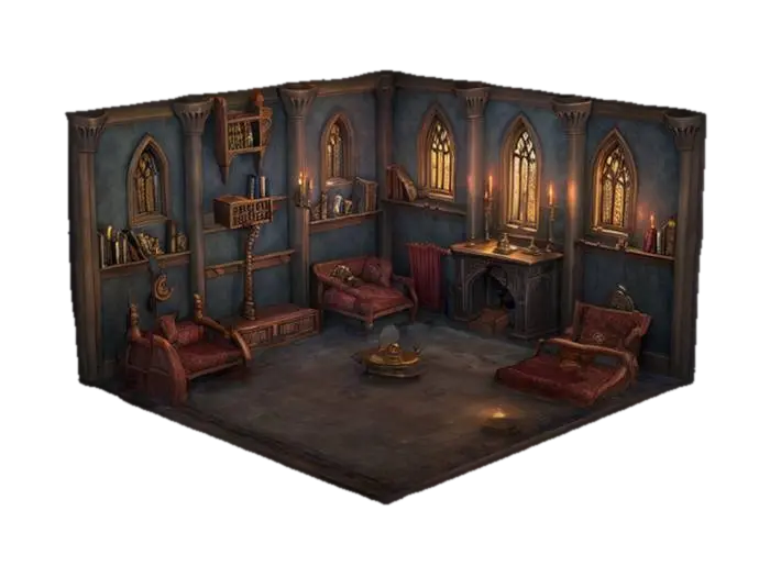 ultra detailed enchanted harry potter style castle room, game style, enhanced colors 3D model, AI generated