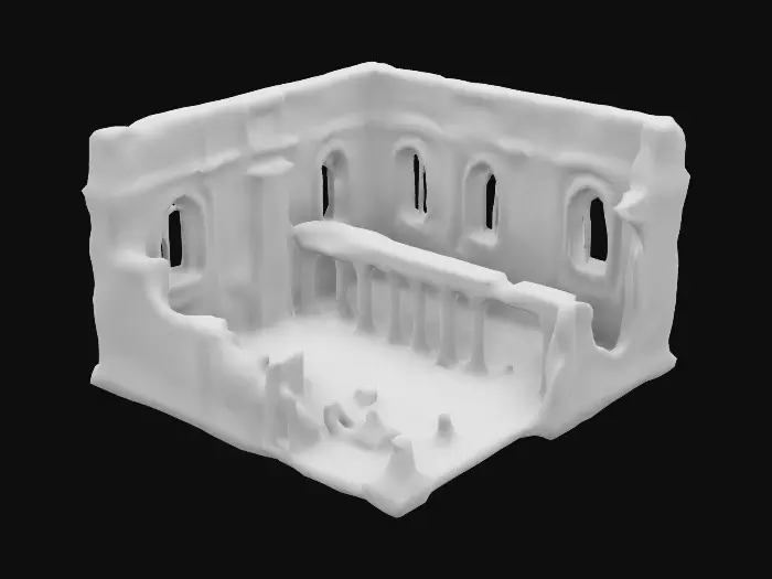 3D model for ultra detailed fantasy pompeii villa ruins ,isometric view, game style, enhanced glowing colors 