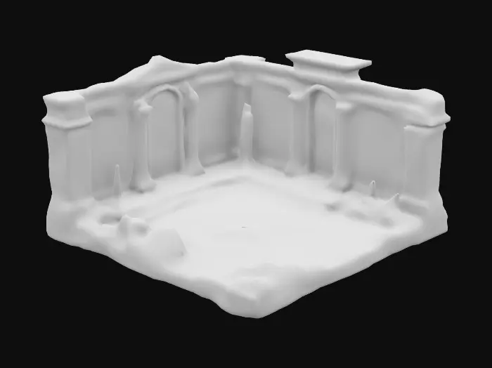 3D model for ultra detailed fantasy pompeii villa ruins ,isometric view, game style, enhanced glowing colors 