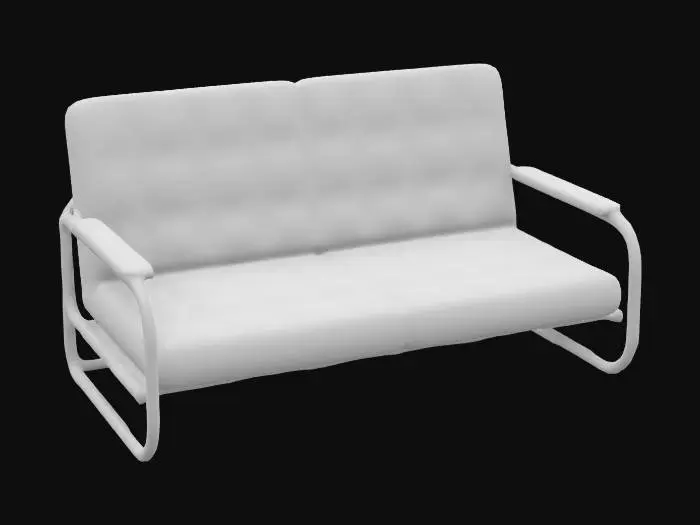 3D model for ultra detailed rectangular, cushioned seats with tufted leather textures and supported by a metallic tubular frame, 4k