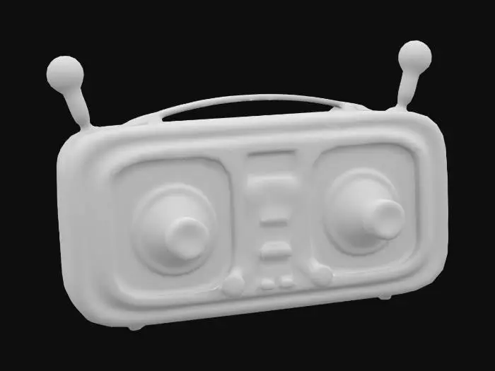 3D model for retrofuturistic electronic receiver in cartoon style, glossy finiture