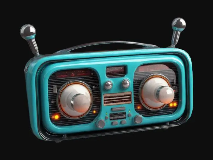 3D model for retrofuturistic electronic receiver in cartoon style, glossy finiture