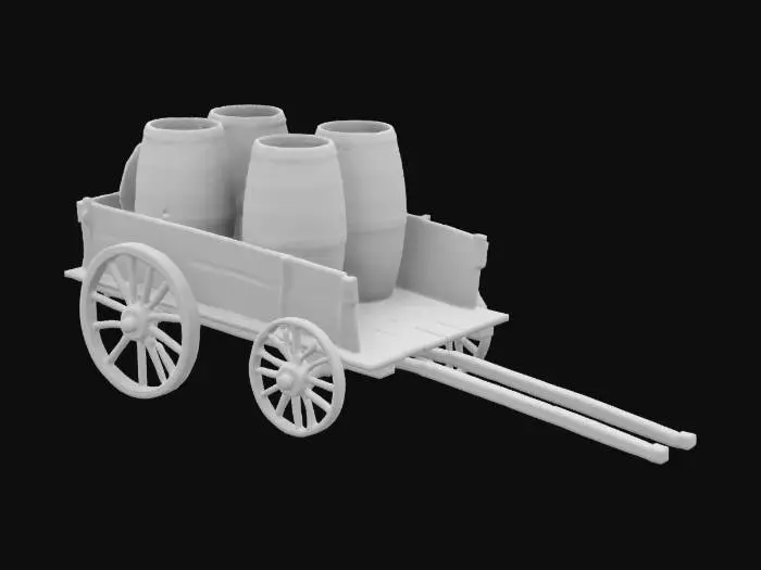 3D model for Wooden Cart with Barrels