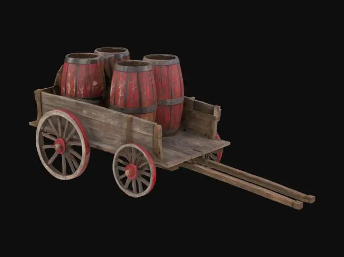 3D model for Wooden Cart with Barrels