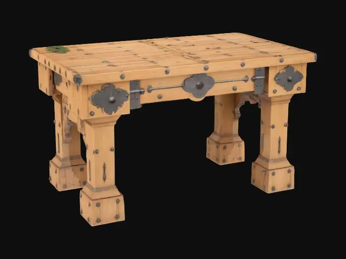 3D model for medieval light wood decorated table