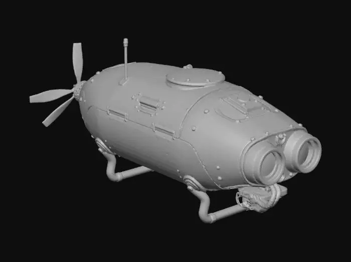3D model for “A compact reconnaissance drone designed for toxic swamp zones, built from yellow composite panels and dark green armored plating. The body is squat and industrial, with exposed vents, sensor lenses, and flexible tubing connected to a rear filtration unit. Small biohazard markings and serial numbers are printed along the hull. The design suggests slow, deliberate movement through contaminated terrain. The drone is perfectly centered against a pure white background, softly lit with neutral studio light, minimal shadow. Ultra-realistic 8K PBR materials with painted metal wear, rubber hoses, and glass sensor reflections.”