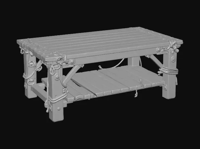 3D model for Rustic Rope-Bound Wooden Workbench