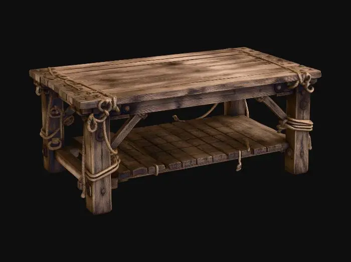 3D model for Rustic Rope-Bound Wooden Workbench
