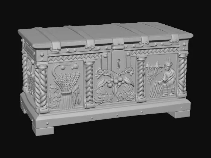 3D model for Ornate Carved Wooden Treasure Chest