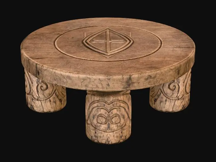 3D model for Carved Round Stool with Shield Emblem