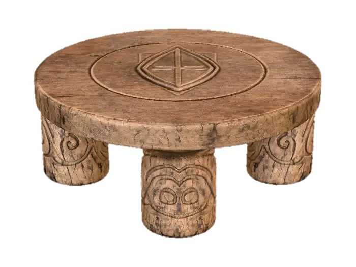 Modelo 3D de Carved Round Stool with Shield Emblem, gerado por IA