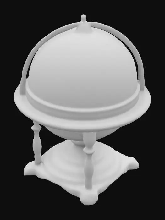 3D model for ultra detailed old planetarium on a bronze stand, game style, enhanced colors