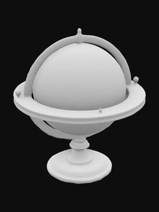 3D model for ultra detailed old planetarium on a bronze stand, game style, enhanced colors