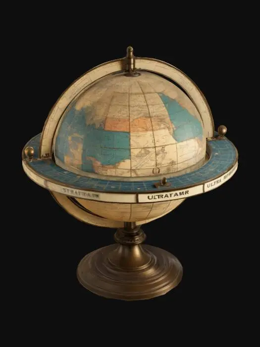 3D model for ultra detailed old planetarium on a bronze stand, game style, enhanced colors