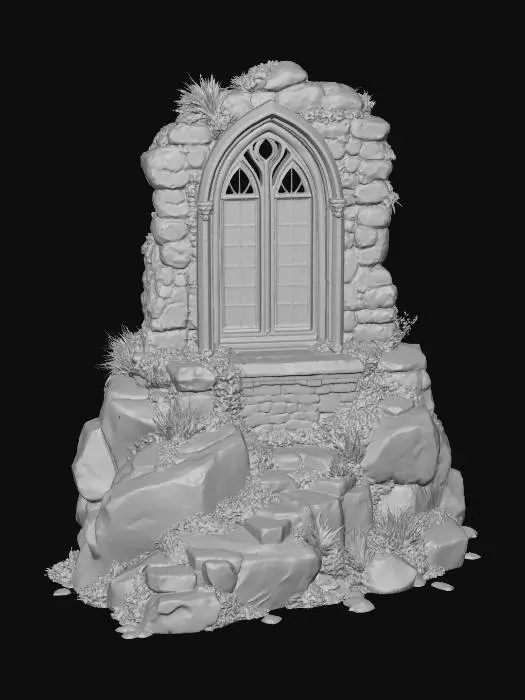 3D model for Sunlit Gothic Window in a Stone Ruin