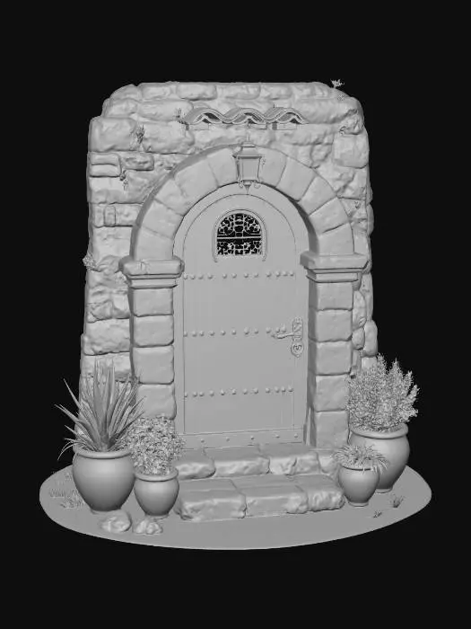 3D model for Arched Stone Doorway with Lantern
