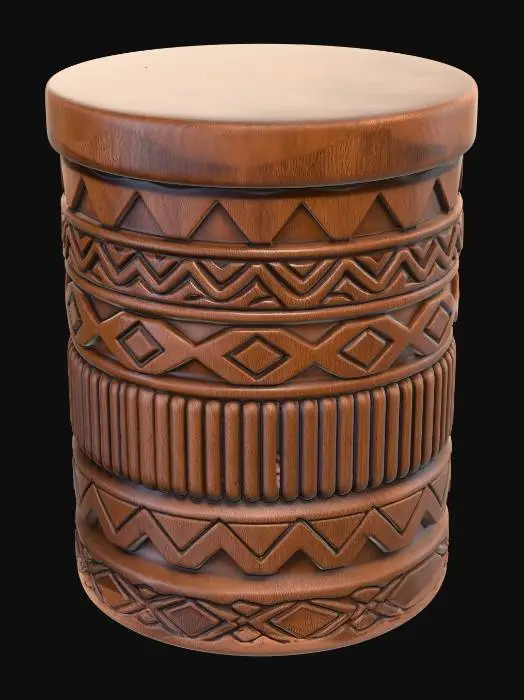3D model for Geometric Carved Wooden Cylinder Box