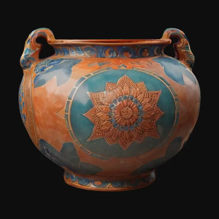 3D model for ultra detailed ceramic vessel, game style, enhanced and vivid colors 