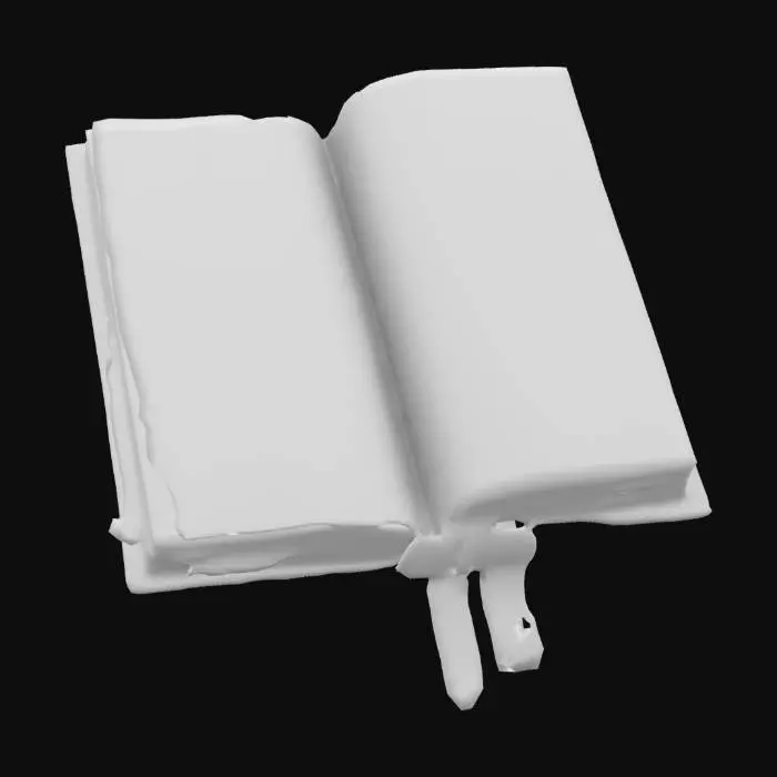 3D model for ultra detailed old medieval open book with medieval images on pages, game style, enhanced colors