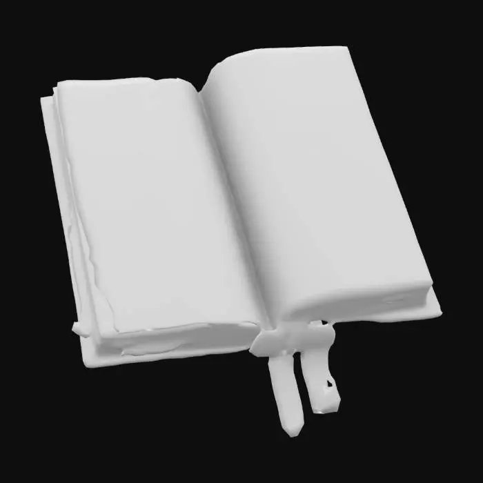 3D model for ultra detailed old medieval open book with medieval images on pages, game style, enhanced colors