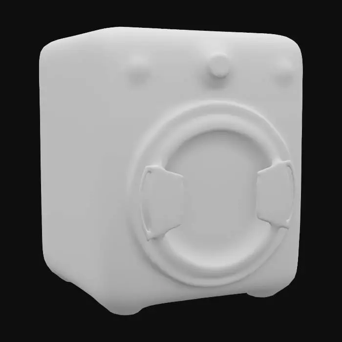 3D model for retrofuturistic washing machine in cartoon style, glossy finiture