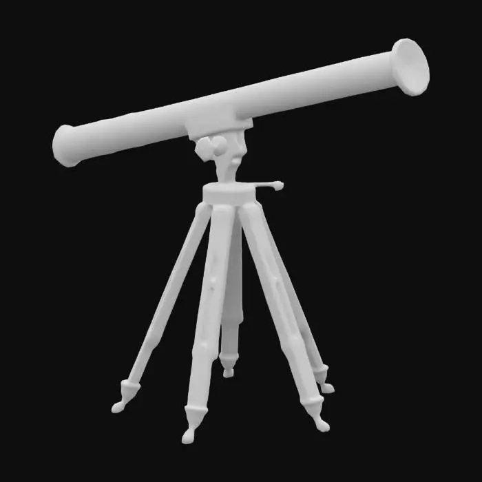 3D model for brass telescope with a cylindrical tube mounted on a sturdy, ornate tripod, featuring a polished, antique finish with intricate details.