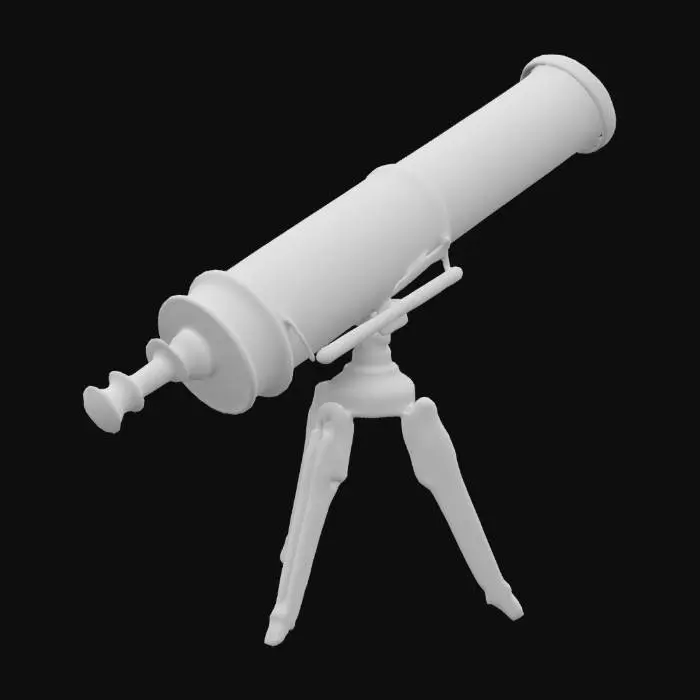 3D model for brass telescope with a cylindrical tube mounted on a sturdy, ornate tripod, featuring a polished, antique finish with intricate details.