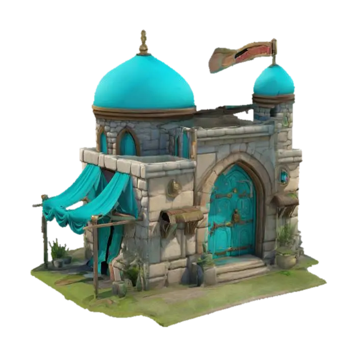 Fantasy House - Turquoise 3D model, vytvořený pomocí AI