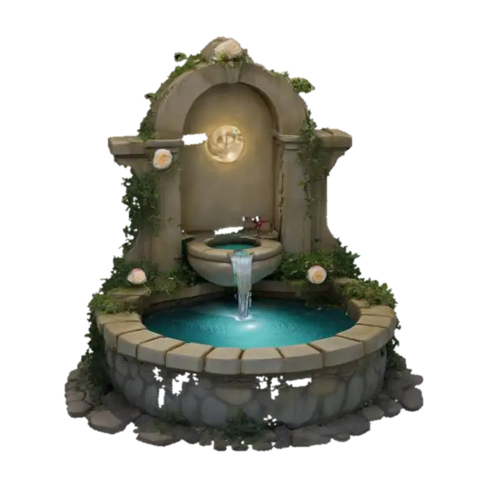Moonlit Garden Fountain 3D model, vytvořený pomocí AI