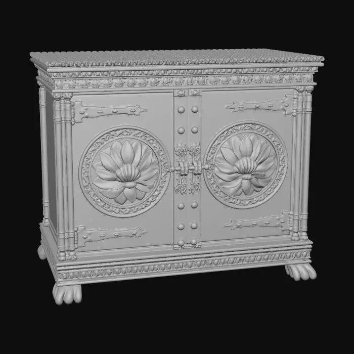3D model for Lotus Blossom Carved Oak Cabinet