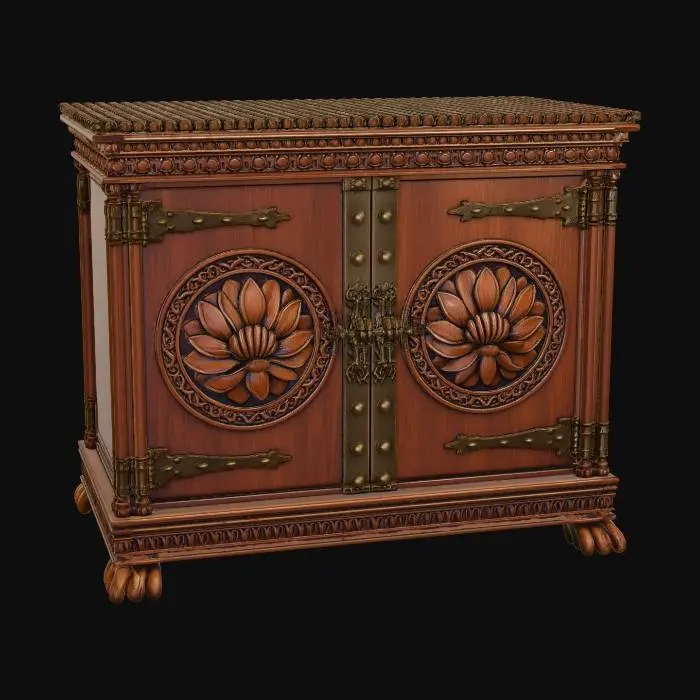 3D model for Lotus Blossom Carved Oak Cabinet