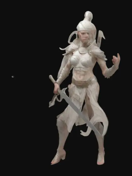 3D model for  A pale thin female warrior balancing femininity and strength