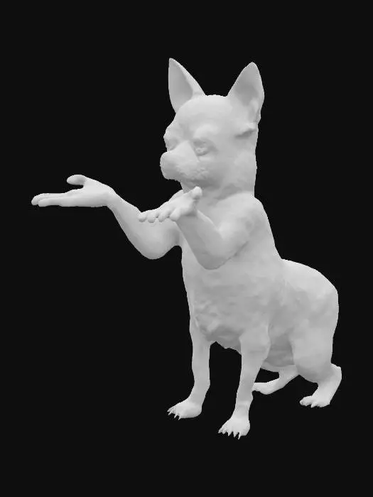 3D model for 3D Model of a light brown chihuahua with a brown nose and a white streak on the middle of his face between his eyes. Also white chest, abdomen, paws, and tip of tail.