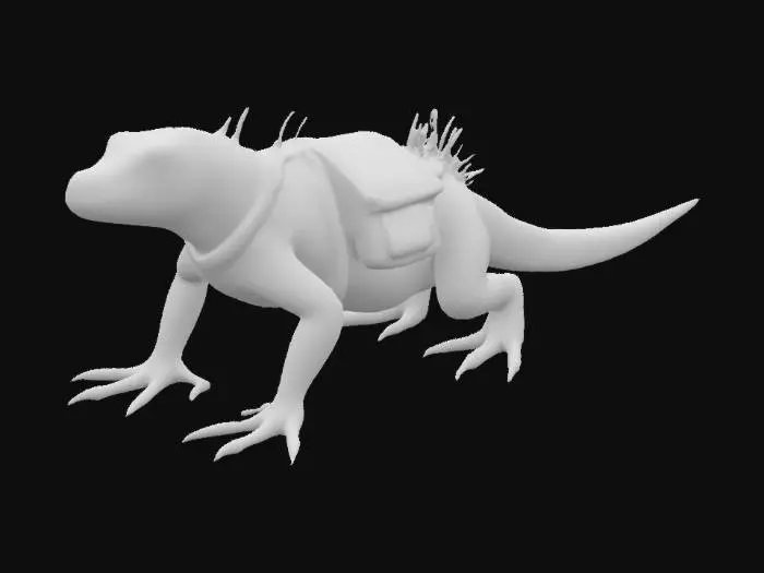 3D model for Armored mounted riding Lizard, with a riding saddle, with webbed feet, having sticky toe pads for climbing, dark purple skin