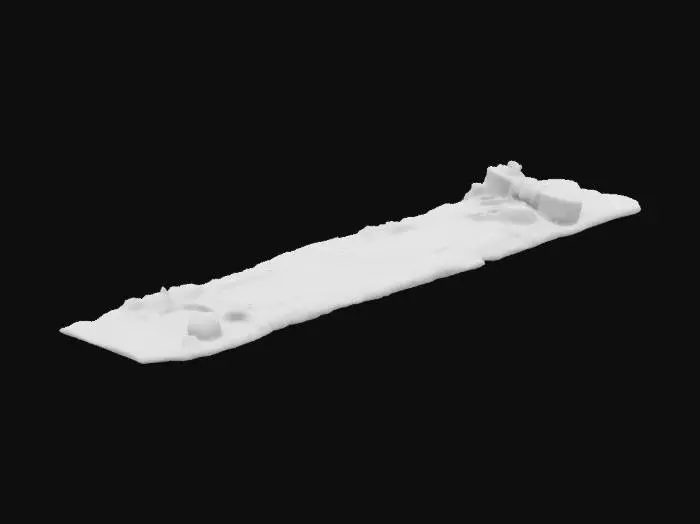 3D model for Design a giant stone ramp, fused with organic and mechanical elements. Include glowing black, red, and silver energy veins, pulsating lights. Add intricate carvings and textures seamlessly all in the shapes of cob webs in it