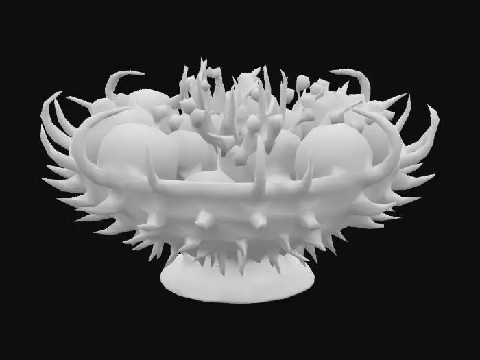 3D model for A golden drow style bowl full of red colored demonic looking Pitaya fruit