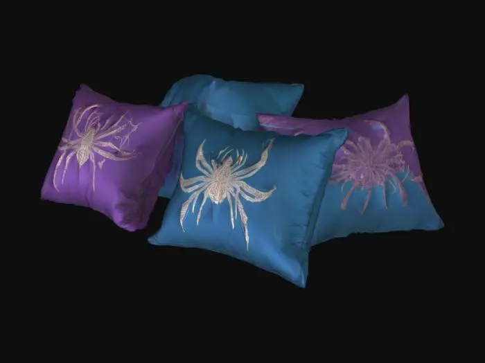 3D model for Drow-style pillows, with patterns of spider motifs, and drow symbols