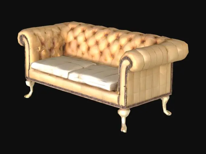 3D model for A chesterfield-styled couch, uses the skin of humans, for material, and replaces the wood with bones for the legs of the couch