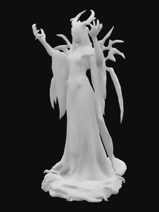 3D model for Design a giant golden statue, of a drow female cleric of Lolth, detailed with spider web design. 
