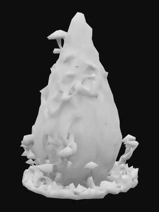 3D model for Design a tear drop shaped building, fused with organic and mechanical elements. Include glowing blue, purple, and emerald energy veins, pulsating lights. Add intricate carvings and textures seamlessly all in the shapes of cob webs on it.  Also covered in mushrooms and crystals.