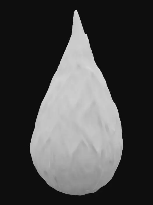 3D model for Design a tear drop shaped building, fused with organic and mechanical elements. Include glowing blue, orange, and emerald energy veins, pulsating lights. Add intricate carvings and textures seamlessly all in the shapes of cob webs in it