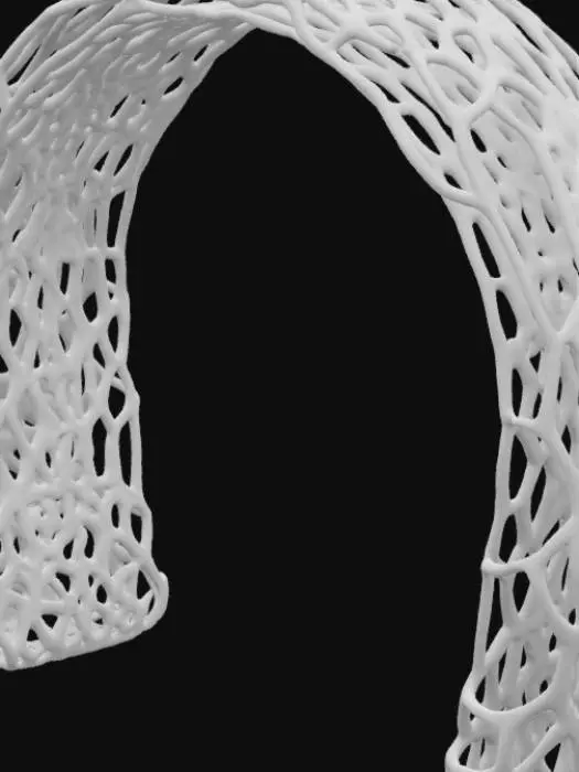 3D model for Subject: Parametric Voronoi lattice arch

Style: Futuristic organic parametric design

Material: purple, red, and blue shades of ceramic structure with integrated LED modules

Details:

A single sweeping arch formed by interlocking Voronoi cells of varying sizes with spiders and jagged sharp details

Subtle beveled edges on each cell for a refined, high-poly look

Warm red LED backlighting embedded within select cells for depth

Smooth transitions between cells, emphasizing structural flow
, #arch#PBR Ceramic: Fine-grain matte ceramic with slight subsurface scatter

Emissive LEDs: Warm white glow with adjustable intensity and soft falloff

Surface Imperfections: Very light micro-roughness and faint dust accumulation in cell crevices